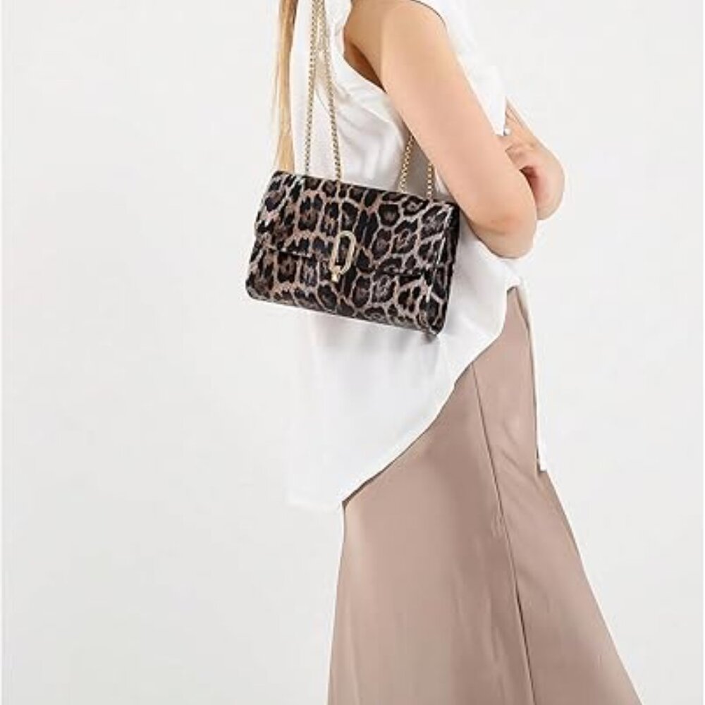 Neiman Marcus Khaki Leopard Purse with Gold Hardware
